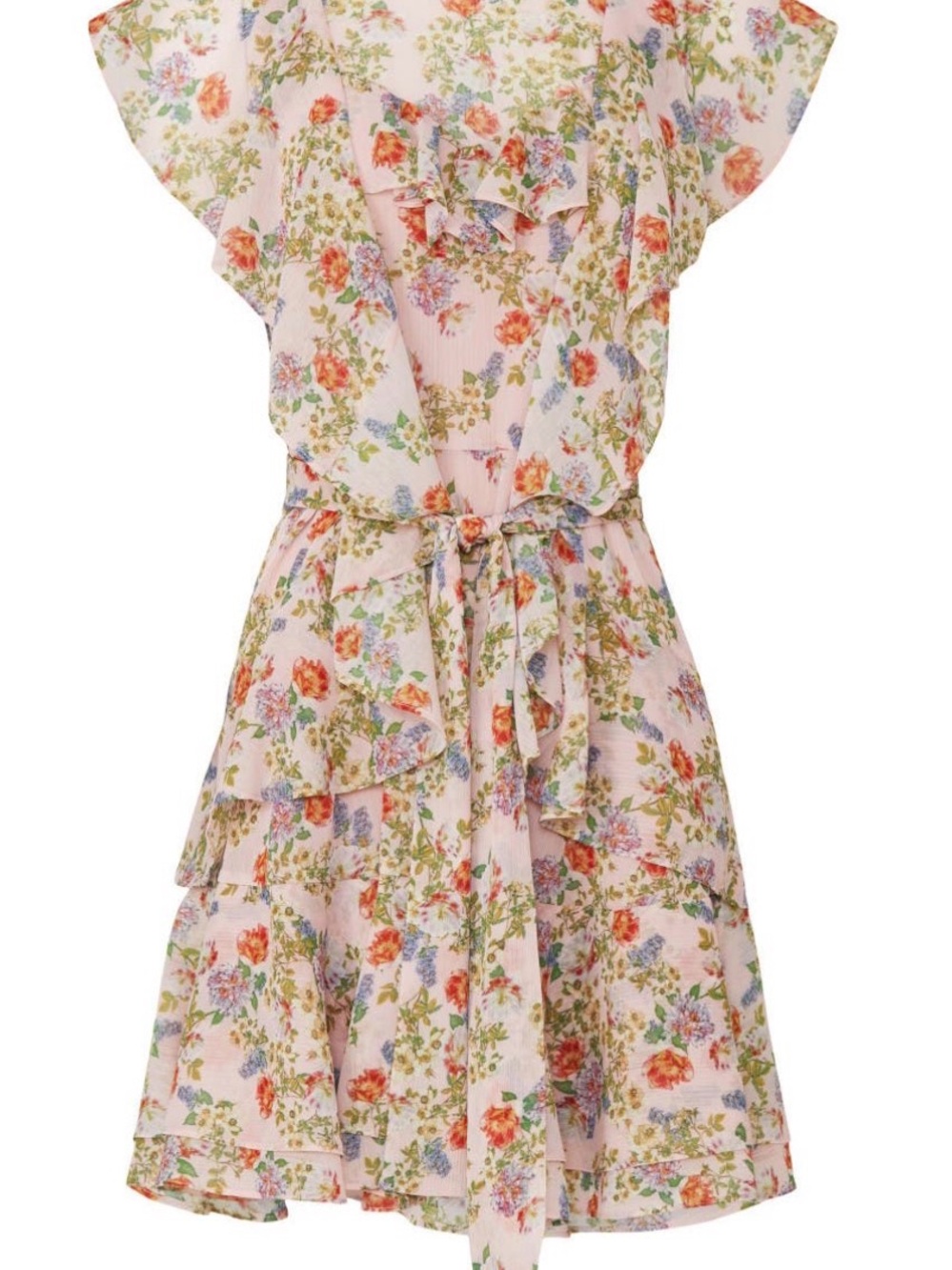 Marissa Web Floral Ruffle Tie-Waist Dress in Blush Pink